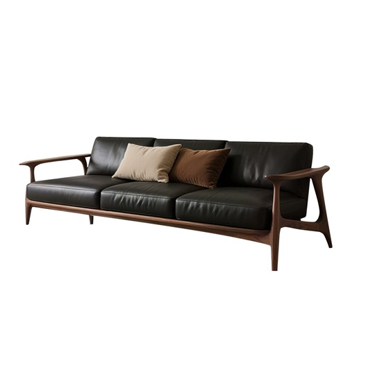 Прямой диван Hannah темный орех, кожа, дерево, 220*85*80 см