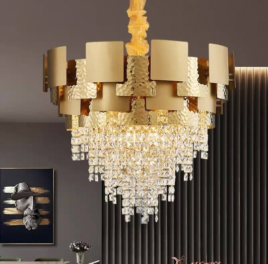 Люстра подвесная золотая Alvirox, металл, хрусталь, 58*48 см, E14