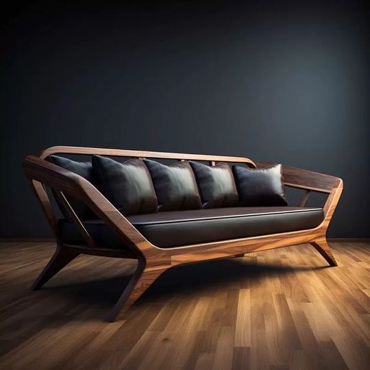 Прямой диван Hughes темный орех, кожа, 200*80*85 см