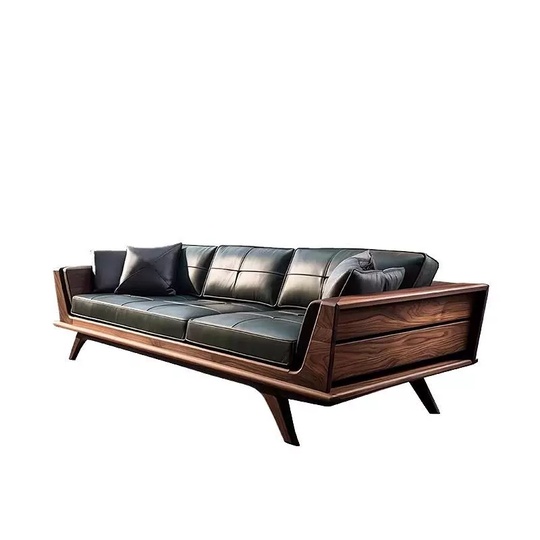 Прямой диван Thomas темный орех, дерево, кожа, 240*80*70 см