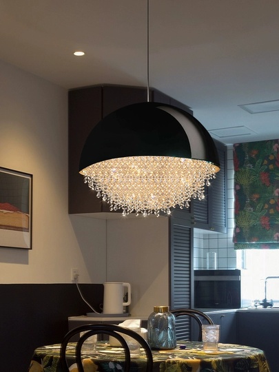 Люстра подвесная, серебро, черный, кристалл, SALENA BLACK 30*35 металл, LED.