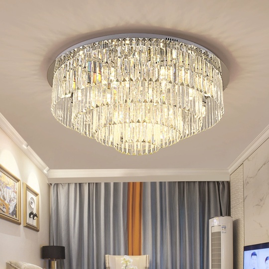 Потолочный светильник, серебро, хрусталь, CLOVER 80*35 металл, Е14.