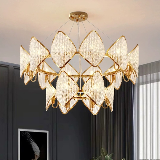 Люстра подвесная, золотой, бусины, ESTER 60*40, металл, G4.