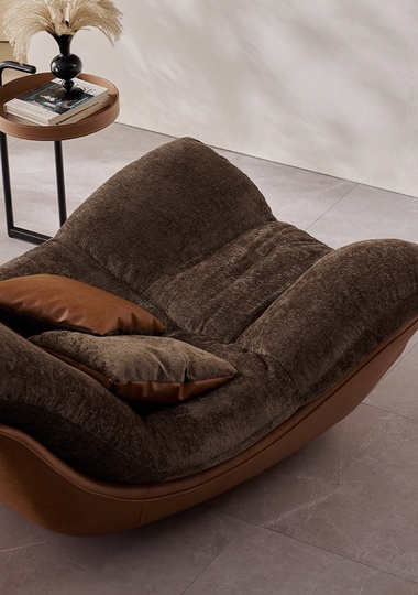 Дизайнерское кресло коричневое, 107*152*80 см, кожа, ткань, итальянский стиль