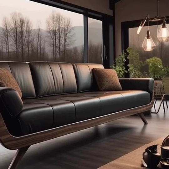 Прямой диван Amy темный орех, кожа, 260*85*80 см