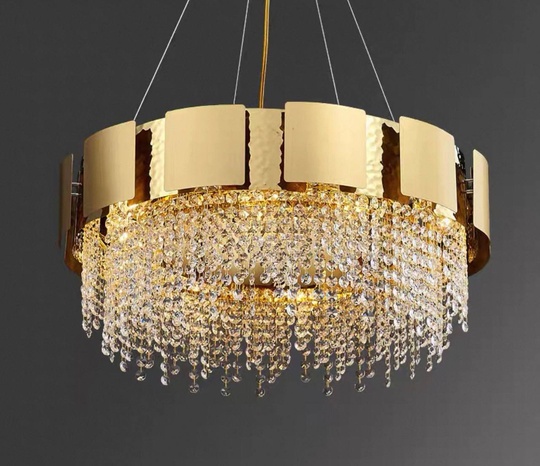 Люстра подвесная золотая Eluvar, металл,хрусталь, трос 50 см, 60*25 см, Е14