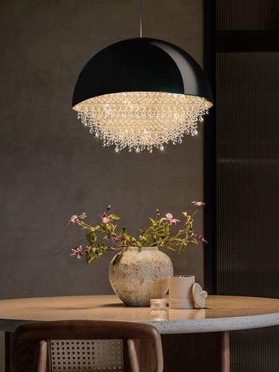 Люстра подвесная, серебро, черный, кристалл, SALENA BLACK 40*50 металл, LED.