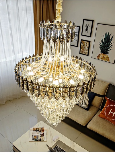 Люстра подвесная, золото, дымчатый, кристалл,  DARK WOLF 60*100 металл, E14.