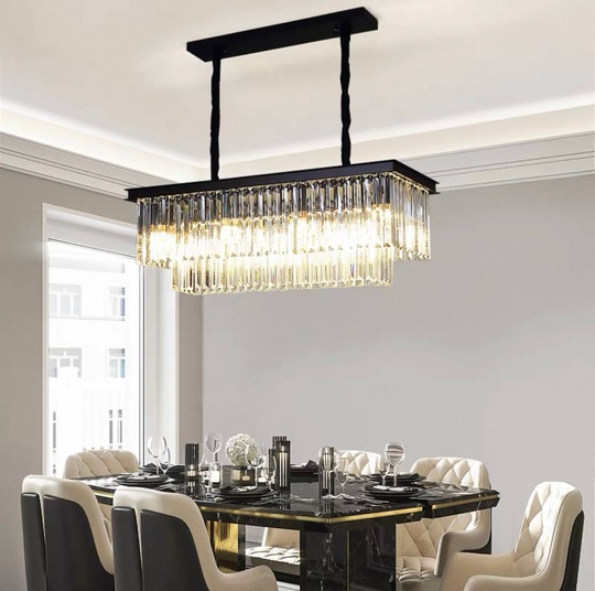 Люстра подвесная, черный, кристалл, GRETA 100*28, металл, E14.