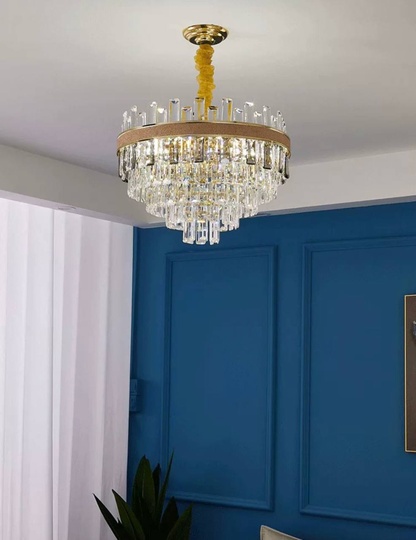 Люстра подвесная AKSES 80*40 золото, кристалл, металл, Е14.