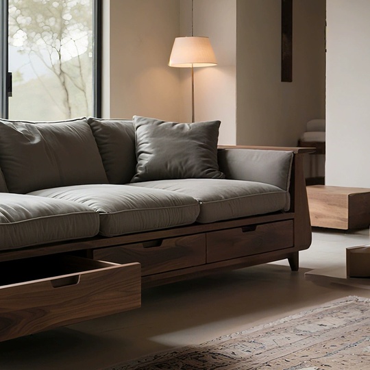 Прямой диван Donna темный орех, кожа, 260*85*80 см