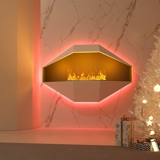 Дизайнерский камин 3D, серый, 90*60 см, настенный