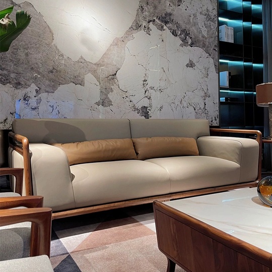 Прямой диван Alec ореховй, кожа, 192*100*83 см