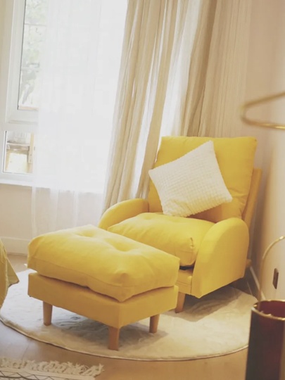 Кресло-Кровать желтое с пуфиком для ног, 73х85х105 см
