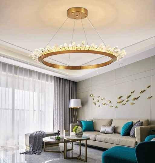 Люстра подвесная, золото, кристалл, KESTER 120*15 металл, LED.