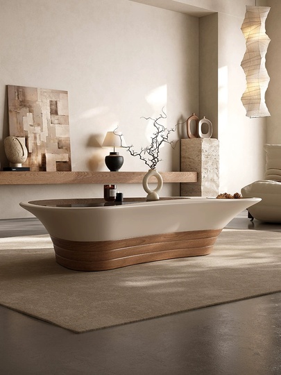 Журнальный стол Abyss Aircraft Carrier, в стиле ваби-саби, кремовый, 140х80х30 см.