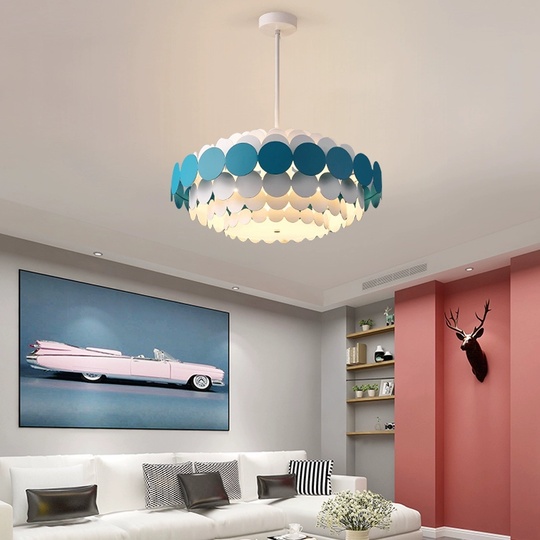 Люстра подвесная, синий, белый, ПММА, ADLAI 50*80, металл, Е14