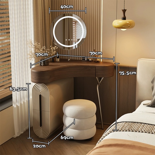 Туалетный столик с зеркалом, ореховый, 70*75,5*70 см, дерево, 1 ящик
