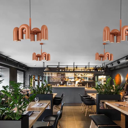 Светильник подвесной красный Elyquor, металл, трос 150 см, 80*38 см, LED