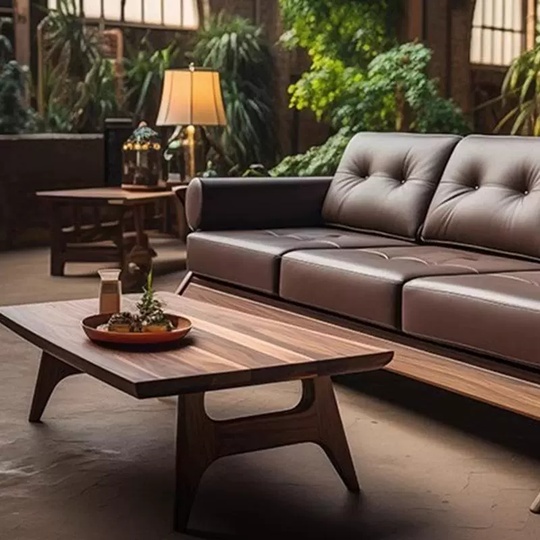 Прямой диван Cooper темный орех, дерево, кожа, 200*80*70 см