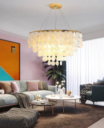 Люстра подвесная золотая Elyvor, металл, трос 50, 60*40 см, E14