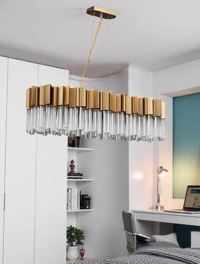 Люстра подвесная медная Evoloji, металл, хрусталь, трос 100 см, 90*40 см, G9