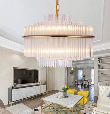 Люстра подвесная бронза Ovitra, металл, стекло, трос 50 см, 100*62 см, G4