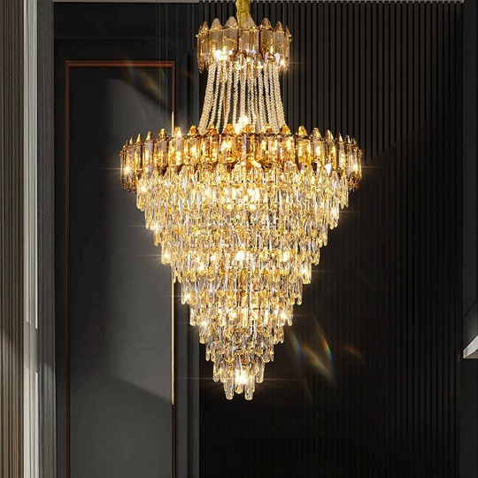 Люстра подвесная, золото, кристалл, WOLF 100*180 металл, E14.