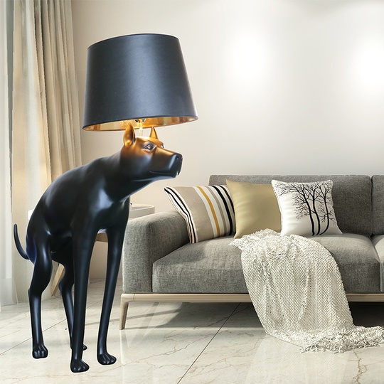 Напольный светильник черный. Собака торшер - Dog 138 см, E27, 10 Вт