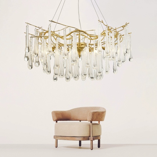 Люстра подвесная, золото, кристалл, KAROLYN 80*40, металл, G9.