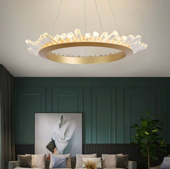 Люстра подвесная, золото, кристалл, KESTER 40*12 металл, LED.