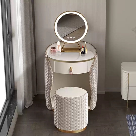 Туалетный столик Light молочный 60×60×73 см с пуфом и зеркалом