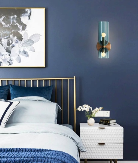 Настенный светильник, Бра MARSHALL 14*35, синий, металл, стекло, Е14.