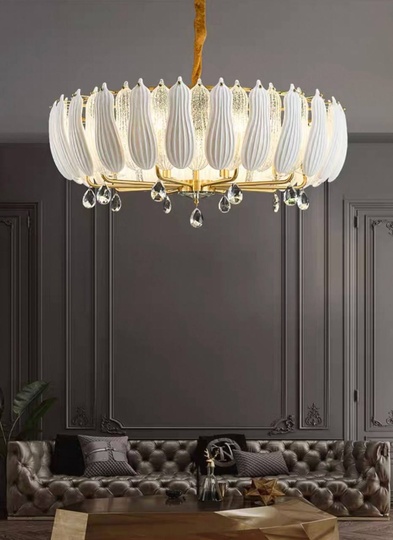 Люстра подвесная, золото, стекло, хрусталь, FELIX 100*42 металл, E14.