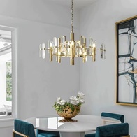 Люстра подвесная, золотой, хрусталь, EILEEN 60*37, металл, E14.