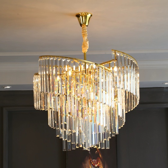 Люстра подвесная, золото, кристалл, HISA 60*35, металл, E14.