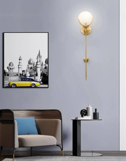 Настенный светильник, Бра MATT 13*60, медь, мрамор, металл, Е14.