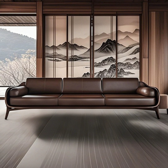 Прямой диван Daisy темный орех, кожа, 240*85*80 см