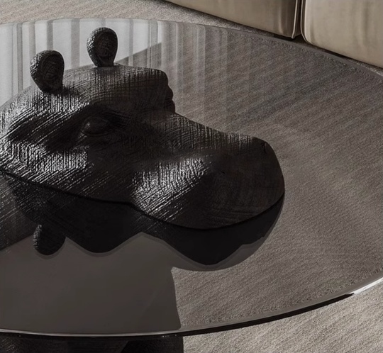 Журнальный стол бегемот, черный, закаленное стекло, 110*110*65 см