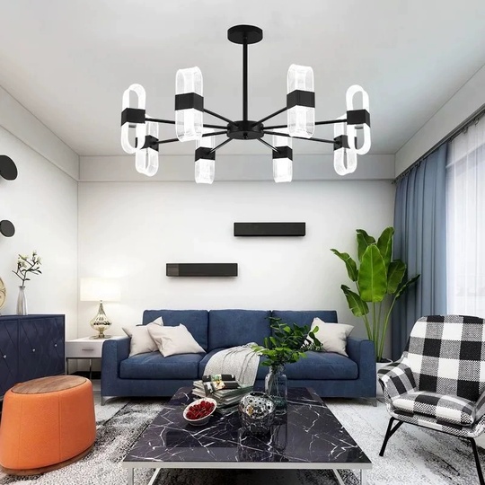 Люстра подвесная, черный, ПММА, AEGEN 90*30, металл, LED