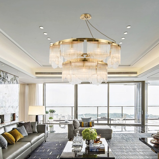 Люстра подвесная, золото, хрусталь, LATESHA 90*58, металл, E14.