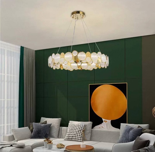 Люстра подвесная, золото, песочно-белый, стекло, AUTUNA 56*13, металл, G9.