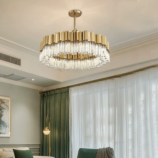 Люстра подвесная медная Elyvore, металл, хрусталь, трос 30 см, 100*25 см, G9