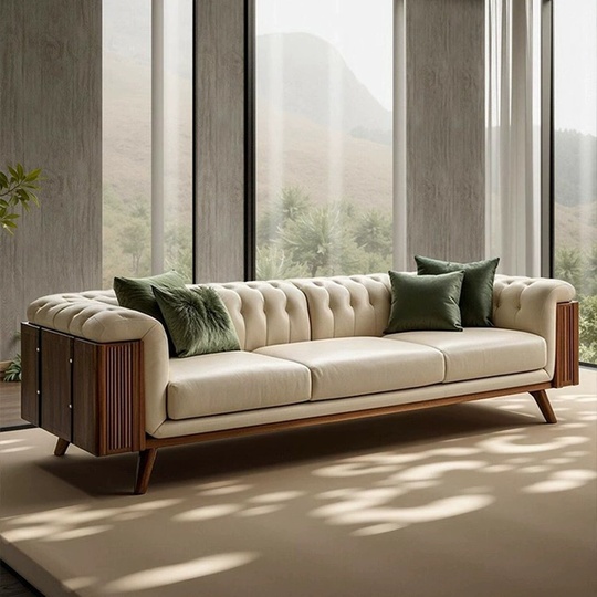 Прямой диван Christine темный орех, кожа, 240*95*73 см