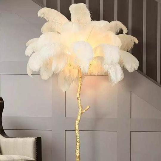 Торшер с перьями золото Oralya, 100*100*165, LED, G9, смола, 24 Вт