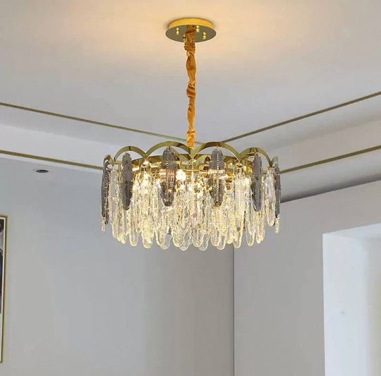 Люстра подвесная, медь, пепельный, кристалл, GUMUS 50*28, металл, Е14.