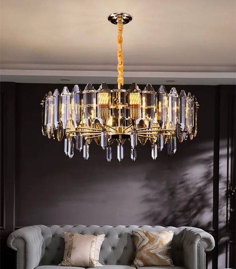 Люстра подвесная ALAGEYIK 40*32 дымчатый, кристалл, металл, Е14.