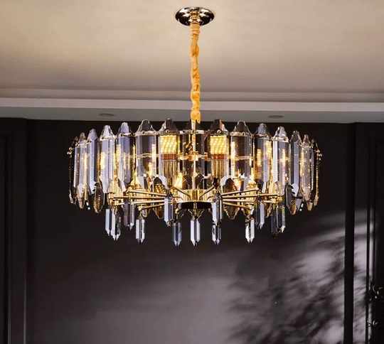 Люстра подвесная ALAGEYIK 60*32 дымчатый, кристалл, металл, Е14.