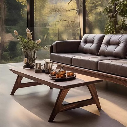 Прямой диван Harrison темный орех, дерево, кожа, 240*80*70 см