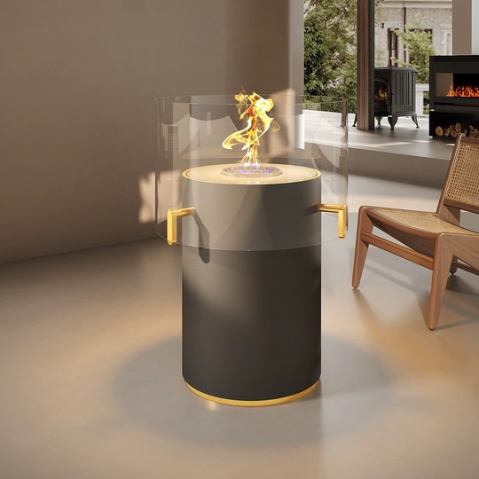 Дизайнерский напольный камин, черный Aerilyze, жидкостный, 60*150 см